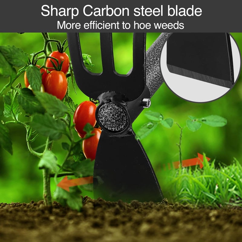 Oliynedy Hoe and Cultivator Gardening Hand Tools, Heavy Duty Stainless Steel Garden Hoe and 3 Fork Hand Tiller for Gardening Weeding Planting with Adjustable Handle 45 inch - Image 2